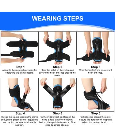 Supregear Adjustable Plantar Fasciitis Brace with Night Splint - Black/Blue - Foot Support for Achilles Tendonitis, Heel, Ankle Pain - Buy Online on GoSupps.com