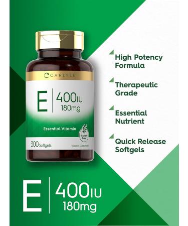 Carlyle Vitamin E 400 IU Softgels - 300 Count | Non-GMO & Gluten Free - Buy Online on GoSupps.com