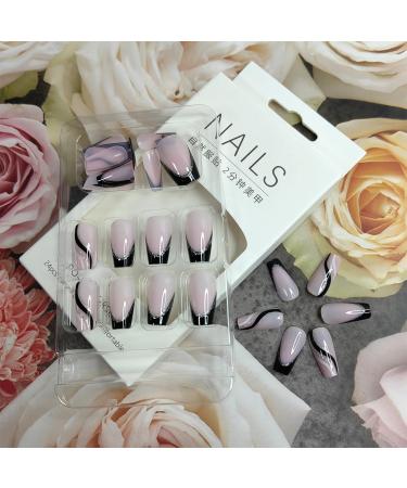 French Tip Press on Nails - Medium Square Fake Nails with Silver Glitter Line | Full Cover Artificial Acrylic Nails for DIY Manicure - Buy Online on GoSupps.com