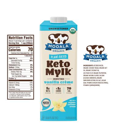 Mooala  Organic Vanilla Crme Keto Mylk  1L (Pack of 6)  Shelf-Stable  Keto-certified  Non-Dairy  Gluten-Free  Plant-Based Milk With  1g Carb per Serving - Buy Online on GoSupps.com
