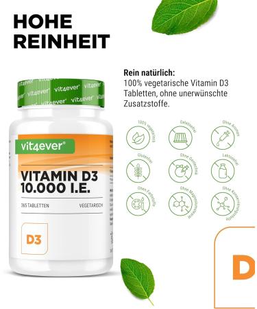 Buy Vitamin D3 10 000 IU Depot - 365 Vegetarian Tablets - High Purity & Premium Quality - International Shipping Available - Buy Online on GoSupps.com
