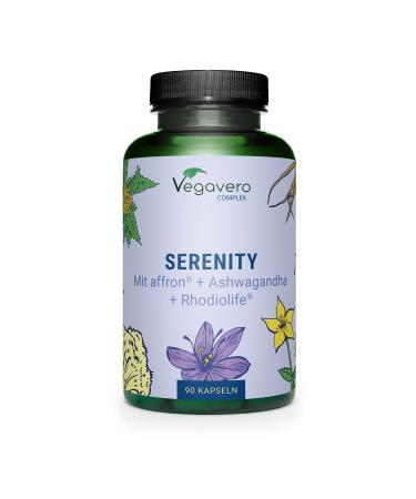 Serenity Complex | Mood + Anti Stress | St. John's wort Rhodiola Saffron Tryptophan Vitamin B | 90 Capsules | NO ADDITIVES and VEGAN | Vegavero