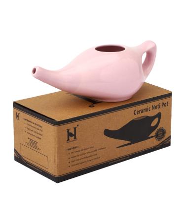 HealthGoodsIn Ceramic Neti Pot with 5 Sachet Neti Salt - Peach Color Holds 250 ML (8.4 FL Oz)