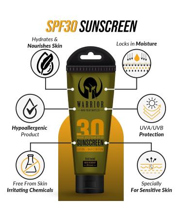 Buy Warrior Sunscreen SPF 30 Lotion - Water & Sweat Resistant TSA Compliant Biodegradable Broad Spectrum Sunscreen (3 Oz) for International Shipping - Buy Online on GoSupps.com