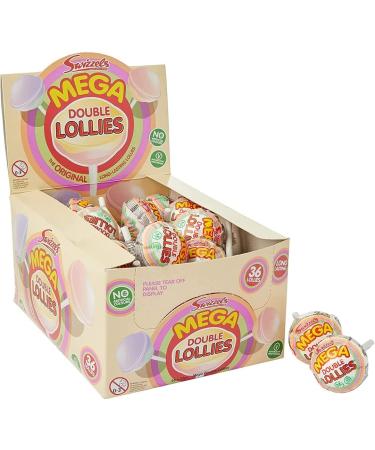 Swizzels Vegetarian Mega Double Lollies Sweets - 36x 32g Fruit Flavour Long Lasting Lollipops Candy