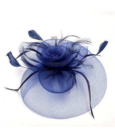 JZK Dark Blue Vintage Fascinator | Elegant Flower Headpiece with Veil & Clip for Weddings & Cocktail Parties - Buy Online on GoSupps.com