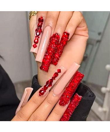 1820Pcs Red Rhinestones Nail Gems - 12 Styles 3D Glass Crystals | Multi Shape Flatback Face Gems with Rhinestones Picker and Tweezers - Buy Online on GoSupps.com