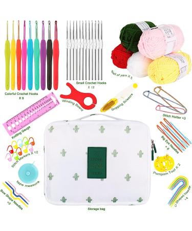 Coopay 58 Piece Crochet Kit for Beginners - Yarn and Knitting Accessories Set with Soft Grip Hooks, Lace Needles, Yarn Balls, Cable Needles & More in White - Cactus Theme - Buy Online on GoSupps.com
