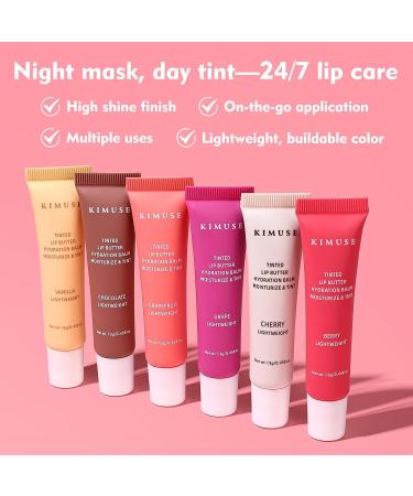 KIMUSE 6 Pcs Tinted Lip Butter Hydration Balm Set 6 Flavored Shades Hydrating Plumping Gloss with Hyaluronic Acid & Vitamin E Sheer Tint Non-Sticky | Vegan Lip Care Makeup for Dry Lips & Daily - Buy Online on GoSupps.com