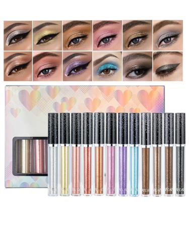 Beliky Girl 12 Colours Liquid Eyeshadow Set Matte Shiny Long Lasting Diamond Glitter Eyeshadow Crystal Diamond Eye Liner Pen