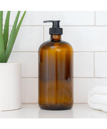 32oz Amber Glass Soap Dispenser - Refillable Apothecary Bottles with Black Pumps - Pack of 4 for Bath & Kitchen Accessories - Buy Online on GoSupps.com