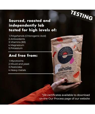  EXHALE Organic Medium Roast Coffee - Mycotoxin free and suitable for single origin bulletproof coffee and 100% Arabica beans. For coffee maker filter or aeropress. Clean coffee (medium roast whole beans) - Buy Online on GoSupps.com
