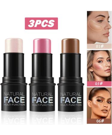Bronzer Stick Highlighter Stick 3 PCS Contour Stick Waterproof Long Lasting Highlighter Makeup Stick Lightweight Multi-use Cream Contour Buildable Face Makeup Kit for Cheeks Lips All Skin - Buy Online on GoSupps.com