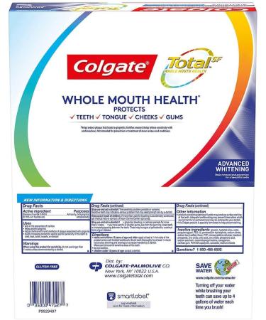 Colgate Total SF Advanced Whitening Toothpaste 6.4 oz - 5 Pack | Brighten Your Smile - Buy Online on GoSupps.com