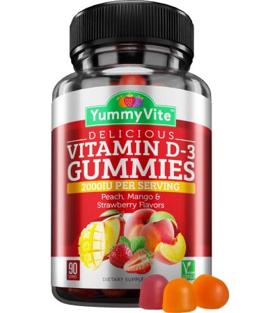YUMMYVITE Vitamin D3 Gummies - 90 Gummies Delicious Peach Mango Strawberry Flavor Immune Support Premium Vegetarian Formula
