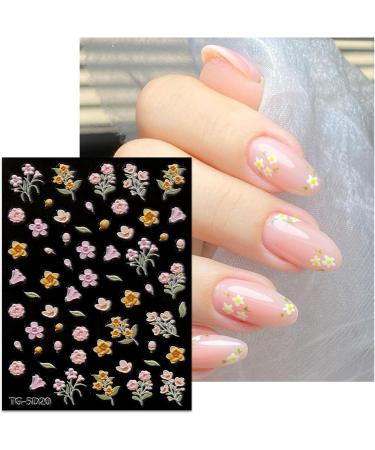 JMEOWIO 3D Embossed Flower Nail Art Stickers Decals Self-Adhesive 5D Colorful Floral Spring Summer Sunflower Nail Supplies Nail Art Design Decoration Accessories 4 Sheets - Buy Online on GoSupps.com