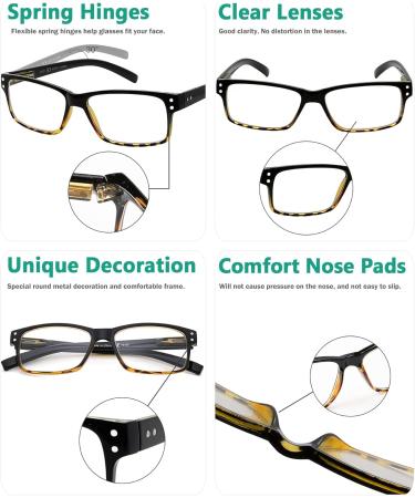 Eyekepper 5-Pack Classic Spring Hinge Reading Glasses - Stylish Black/Yellow Sun Readers with 1.25 Diopters Transparent Lens - International Shipping Available - Buy Online on GoSupps.com