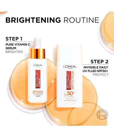 L'Or al Paris Revitalift Clinical 12% Pure Vitamin C Serum (30ml) & SPF 50+ Invisible Fluid (50ml) Duo for Face Antioxidant Protection Brighter Smoother Skin UV Protection - Buy Online on GoSupps.com