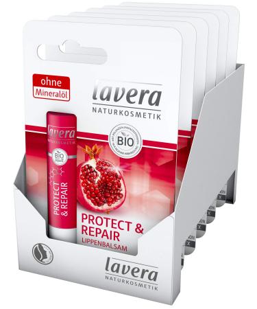 Lavera Protect & Repair lip balm - with organic grana papers & organic argan oil - natural & innovative lip care - rich & intensive - natural cosmetics - vegan - organic (6 x 1 piece) pomegranate 1 piece (6 Pack)