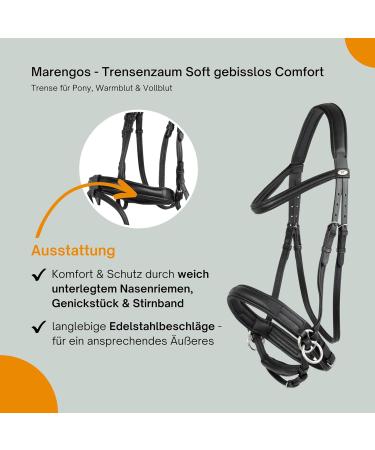 Marengos Soft Bitless Leather Bridle & Reins for Warmbloods | Anatomically Shaped Neck Piece | Premium Horse Accessories in Black - Buy Online on GoSupps.com
