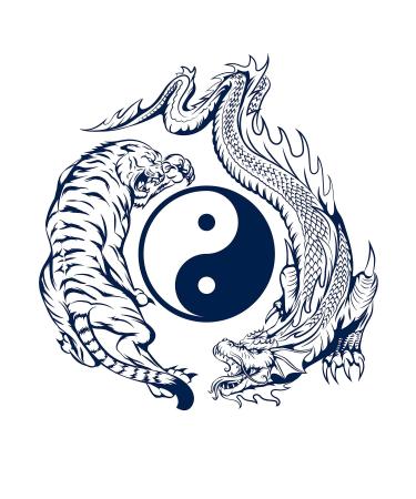 Lasting 1-2 Weeks Juice Ink Temporary Tattoo Semi Permanent for Adults Woman Dragon Fighting Tiger Around Yin Yang Symbol Navy Blue that Look Real Men Women Chest Neck Arm (4 Sheets) Juice Blue Gray