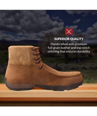 Twisted X Men's 6-Inch Leather Driving Moc Work Boots | Alloy Safety Toe | Anti-Slip Outsole | Washable Footbed | Distressed Saddle - Buy Online on GoSupps.com