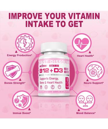 Vegan Strawberry Flavor Sugar-Free Vitamin B12 Methylcobalamin 5000 mcg + D3 2000 IU Sublingual Tablets - Energy Boost & Heart Health Support - 180 Tablets - Buy Online on GoSupps.com