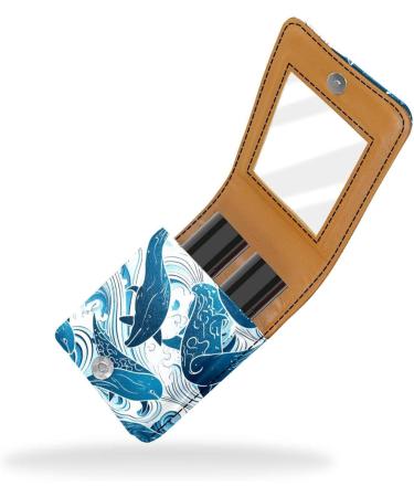 Travel Lipstick Organizer Case | Portable Makeup Bag with Mirror | Floral Whales Sea Waves Design - Buy Online on GoSupps.com