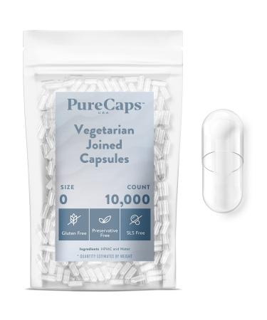 Purecaps USA - Size 0 Empty Clear Vegetarian and Vegan Pill Capsules - Fast Dissolving and Easily Digestible - Preservative Free with Natural Ingredients - (10 000 Joined Capsules)