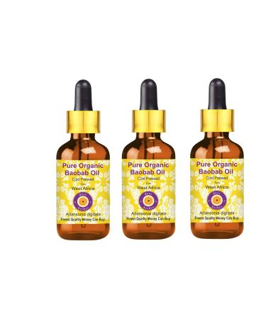 Deve Herbes Pure Organic Baobab Oil Adansonia digitata with Glass Dropper 100 Natural Therapeutic Grade Cold Pressed for Personal Care Pack of Three 100ml X 3 10 oz