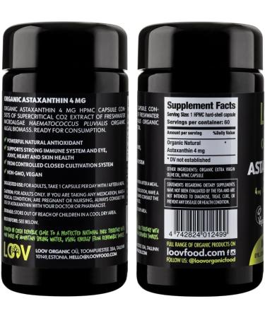 LOOV Natural Organic Astaxanthin 4mg - 60-Day Supply - Antioxidant for Eyes, Joints, Skin, and Immunity - Non-GMO, Vegan, Sustainable Formula - Buy Online on GoSupps.com