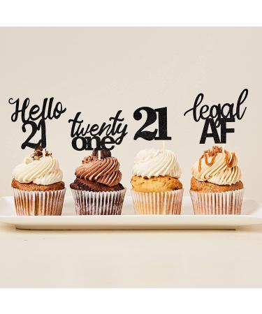 24 PCS 21st Birthday Cupcake Toppers - Hello 21 Twenty One Picks for Cake Decorations in Black - Buy Online on GoSupps.com