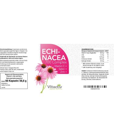 VITACTIV Echinacea 700 Complex - Vegan Immune Support with Selenium Zinc & Vitamin C - High Dosage Laboratory Tested 60 Capsules for International Shipping - Buy Online on GoSupps.com