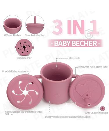 Mojinl Silicone Baby Dishes Set - BPA Free 8 Piece Suction Cup Baby Dining Set in Pink | Baby Plates Spoons Bowls Bibs Snack Cups for Boys & Girls - Buy Online on GoSupps.com