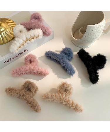 GRHOSE 2PCS Plush Hair Claw Clips - White & Blue Faux Fur Hair Clips for Women - Buy Online on GoSupps.com