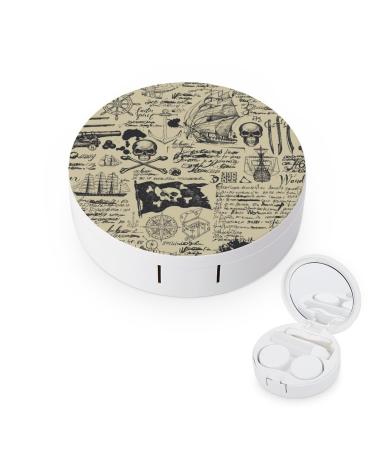 Pirate Ship Skull Treasure Map Contact Lens Case Travel Portable Travel Contact Lens Box with Mirror