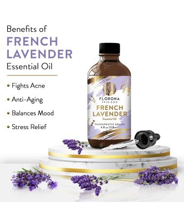Florona French Lavender Essential Oil - 4 fl oz | Therapeutic Grade for Hair, Skin, Diffuser & DIY Crafts - Buy Online on GoSupps.com