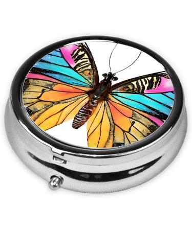 Colorful Butterfly Round Pill Box | 3 Compartment Travel Medicine Organizer & Portable Vitamin Holder - Buy Online on GoSupps.com