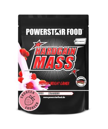 Powerstar Hardgain Mass 1600G |Weight Gainer with creatine & without sugar additiveMass strength & fast muscle building |German production |Mass Gainer Shake to gainStrawberry strawberry 1.6 kg (1 Pack)