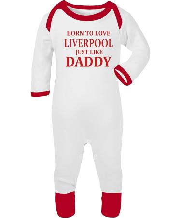 Liverpool Inspired Baby Sleepsuit | 3-6 Months | 100% Fine Combed Cotton | UK Printed | White/Red Trim - Buy Online on GoSupps.com