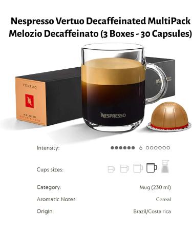 Nespresso Vertuo Melozio Decaffeinato Coffee Capsules - 3 Boxes (30 Pods) Bundled with Border Biscuits Selection & Giftable Tote Bag - Buy Online on GoSupps.com