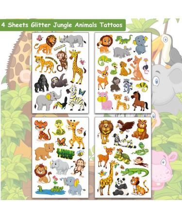 Hohamn Glitter Animal Temporary Tattoos - 50 Styles Zoo Jungle Fake Tattoos for Kids Birthday Party Supplies - Buy Online on GoSupps.com