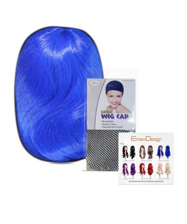 Shop EMAXDesign 70cm Dark Blue Cosplay Wig for Women - High Quality Curly Heat Resistant with Free Wig Caps & Comb - Buy Online on GoSupps.com