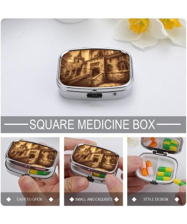 Vintage Medieval Castle Pill Box - 2 Compartment Decorative Metal Organizer for Travel & Purse | Portable Medicine Case - Buy Online on GoSupps.com