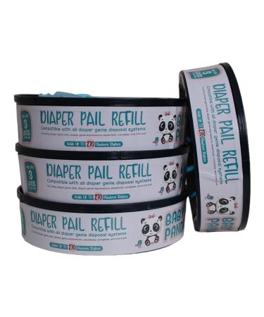 Baby Panda Diaper Pail Refills Compatible with Diaper Genie Pails 270 Count (Pack of 4) Lavender Scented (Blue)