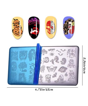 Halloween Nail Stamping Plate Set - Skull, Bat, Witch, Spider, Pumpkin, Blood Design - Buy Online on GoSupps.com