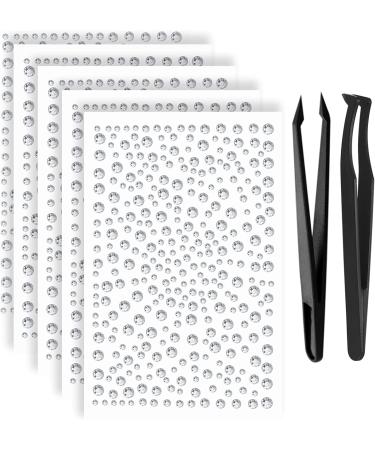 5 Sheets Rhinestones Stickers Self Adhesive  Clear Stick on Crystal Diamond Gems Stickers  Bling Craft Jewels Gems Stickers for Nails Face Makeup Decoration Rhinestones Gems Stickers  with Tweezers