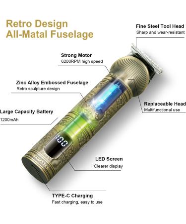 Bestauty 6 in 1 Beard Trimmer Kit for Men - Professional Hair Clipper with T-Blade, Cordless & Rechargeable - Ideal for Nose, Body & Facial Grooming - LED Display & Zero Gapped Design - Golden - Buy Online on GoSupps.com