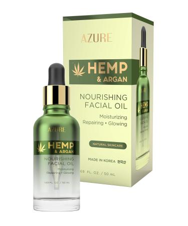 Azure Cosmetics Hemp & Argan Nourishing Korean Facial Oil - Moisturizing | Repairing | Lifts Skin Reducing Appearance Of Wrinkles  Fine Lines & Creases - 50mL / 1.69 fl.oz.