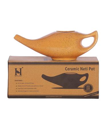 Premium Handcrafted Durable Ceramic Neti Pot Nose Cleaner for Sinus Dishwasher Safe 225 Ml. Capacity - Crackle Pattern Orange